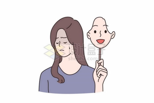 两幅面孔的女人躁郁症双重人格线条插画4197144矢量图片免抠素材