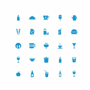 二十五款水果果汁牛奶餐具炊具杯子等厨房用品蓝色图标111975免抠图片素材