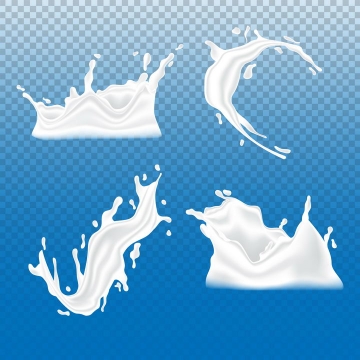 4款乳白色液体牛奶液滴滴落飞溅效果png图片免抠矢量素材