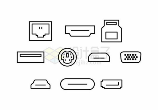 网线HDMI鼠标USB-c等线条电脑接口图案8995981矢量图片免抠素材
