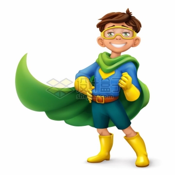 穿绿色超人服的卡通男孩超级英雄梦想png图片素材