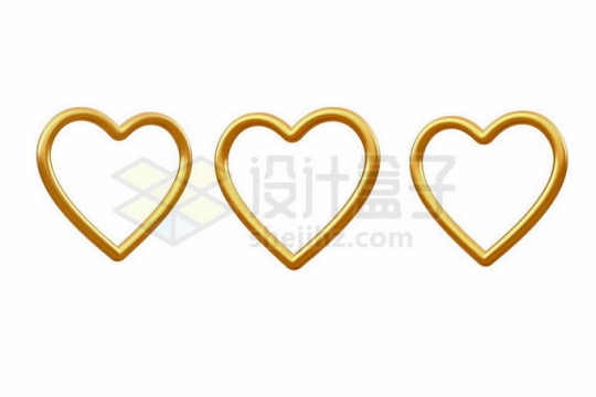3D立体风格金色光泽空心红心心形图案7719176矢量图片免抠素材