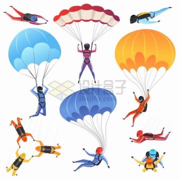 高空跳伞降落伞滑翔伞极限运动卡通插画png图片素材