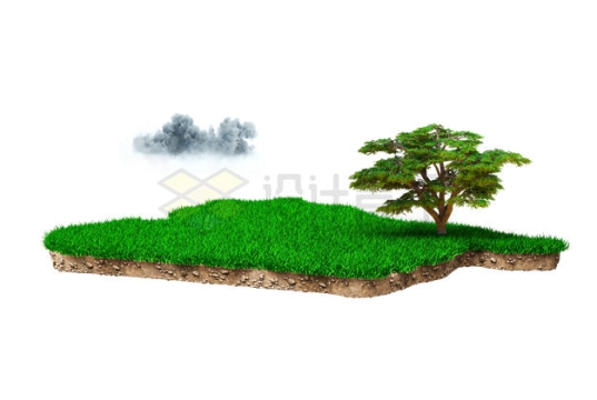 草地上的大树3D立体风格2311046PSD免抠图片素材