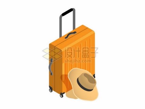 橙黄色的旅行箱和草帽311626png图片素材