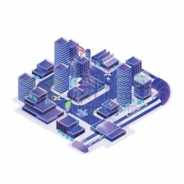 2.5D风格紫色城市5G智慧城市高楼大厦和交通物流2402074矢量图片免抠素材