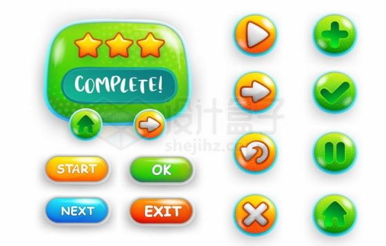 绿色的游戏UI设计超可爱的圆形卡通游戏按钮和游戏界面设计7618734矢量图片免抠素材免费下载