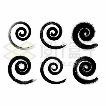  Six brushes, ink and wash painting styles, spiral pattern, zigzag pattern, 5451724, vector picture, no cutting material