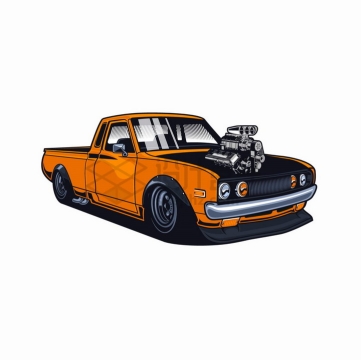 美式漫画风格橙色改装汽车png图片免抠矢量素材