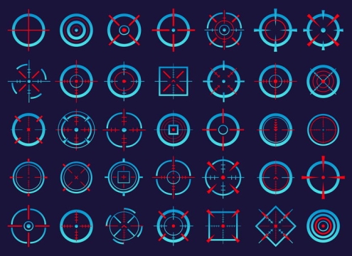 35款蓝色和红色组成的同心圆瞄准靶心图案图片免抠矢量素材