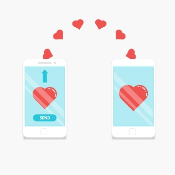 两个手机之间正在发送爱心红心象征了网络交友和爱情图片免抠矢量素材