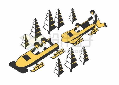 卡通雪车冬季奥运会比赛项目插画6346092矢量图片免抠素材