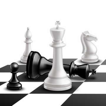 黑白棋盘上的逼真国际象棋棋子png图片免抠矢量素材