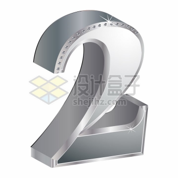 3D金属银色镶钻立体数字2png图片素材