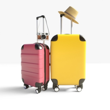 红色和黄色行李箱和遮阳帽等全球旅行227507png图片素材