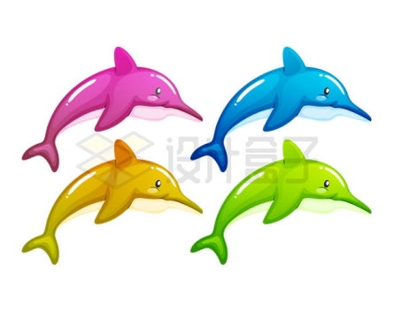 4种颜色的卡通海豚8690690矢量图片免抠素材