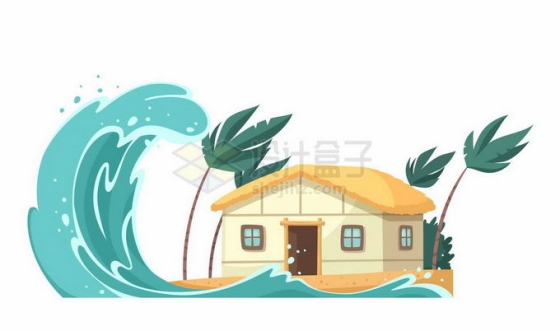 卡通房子面临海啸洪水自然灾害7265298矢量图片免抠素材