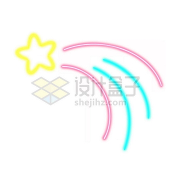 霓虹灯风格发光线条卡通黄色五角星象征了流星4339399免抠图片素材