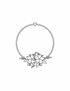 黑色线条圆环和花卉装饰文本框标题框png图片免抠矢量素材