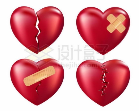 4颗破碎的红心象征了爱情破裂无法弥补5135190矢量图片免抠素材免费下载