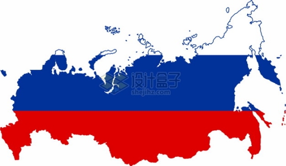 印有国旗图案的俄罗斯地图png图片素材