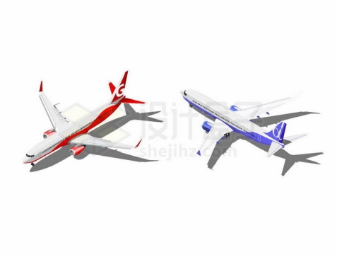 两家红色和紫色涂装的大型客机飞机9259869矢量图片免抠素材免费下载
