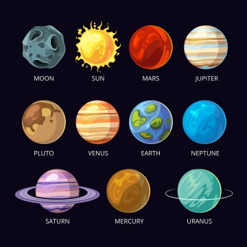15款太阳系八大行星月球冥王星天文科普图片免抠素材