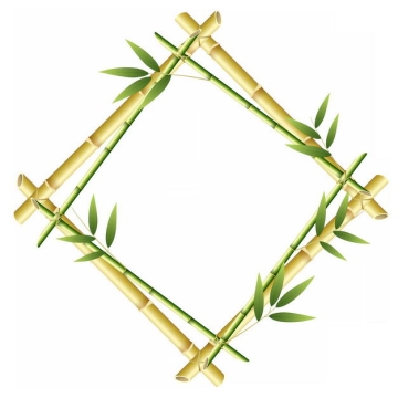 绿色竹竿竹叶竹子组成的菱形边框4008298png图片免抠素材