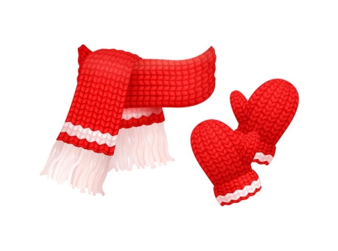 红色毛线织成的针织围巾和手套图片免抠矢量素材