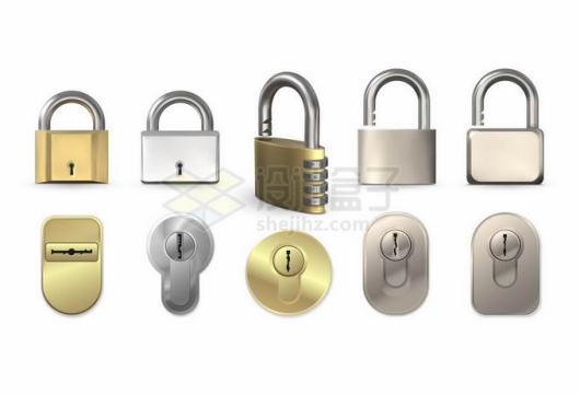 各种各样的金属门锁挂锁密码锁和锁孔形状6941310矢量图片免抠素材
