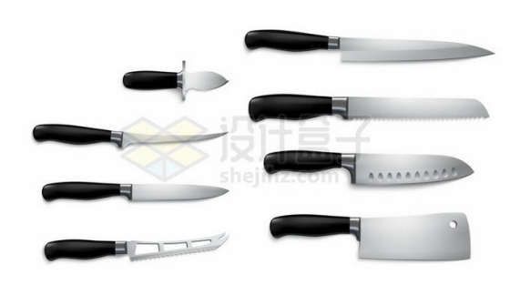 各种不锈钢菜刀水果刀剔骨刀厨房刀具套装6401430矢量图片免抠素材