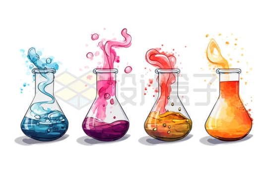 4款锥形瓶中的彩色液体科学实验插画2039198矢量图片免抠素材
