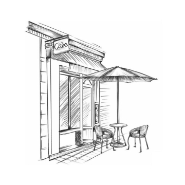 街头咖啡店外面的遮阳伞和桌椅手绘线条涂鸦插画4523611图片免抠素材免费下载