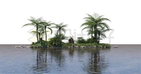 湖泊水面上的小岛和上面的大树灌木丛风景4031245PSD免抠图片素材