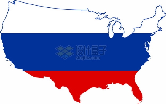 印有俄罗斯国旗图案的美国地图png图片素材