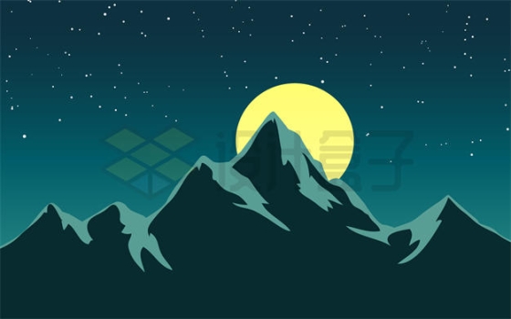 夜空中黄色的月亮和远处的大山风景插画7178191矢量图片免抠素材下载