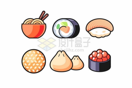 面条寿司包子麻团鱼子酱等卡通美食223118png矢量图片素材
