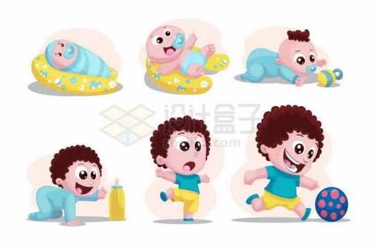 卡通男宝宝从婴儿到会跑会跑成长过程7153969矢量图片免抠素材免费下载
