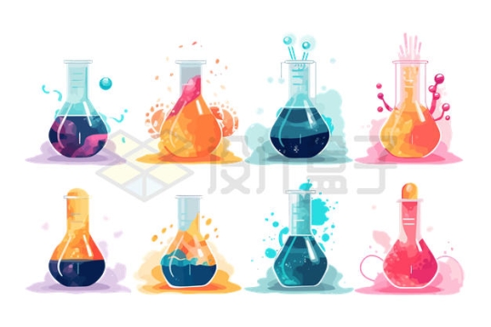 8款烧瓶中的彩色液体科学实验插画7784219矢量图片免抠素材