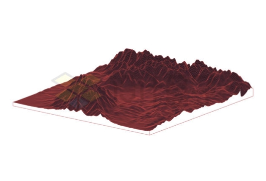 暗红色三维立体风格山脉盆地群山数字地形沙盘模型7896441矢量图片免抠素材