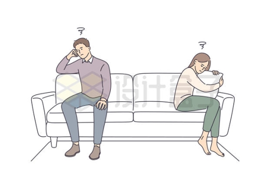 坐在沙发两端不搭理对方的情侣夫妻生气不理睬插画5209813矢量图片免抠素材