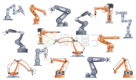 各种银灰色和橙色工厂自动化机械手臂2043198矢量图片免抠素材