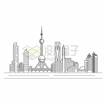 上海陆家嘴东方明珠电视塔城市天际线线条插画578893png图片素材