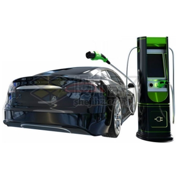 黑色小轿车家用汽车新能源汽车正在充电桩前充电3D模型1505423PSD免抠图片素材
