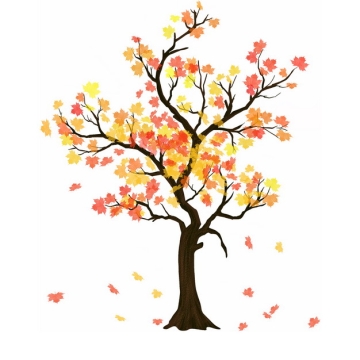 秋天枝头飘落树叶的大树插画596609png图片免抠素材