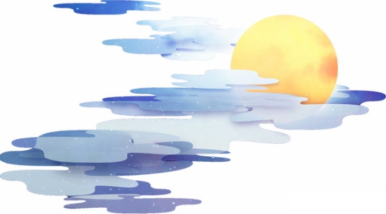 黄色的月亮和蓝紫色的祥云中国风插画318274png图片素材