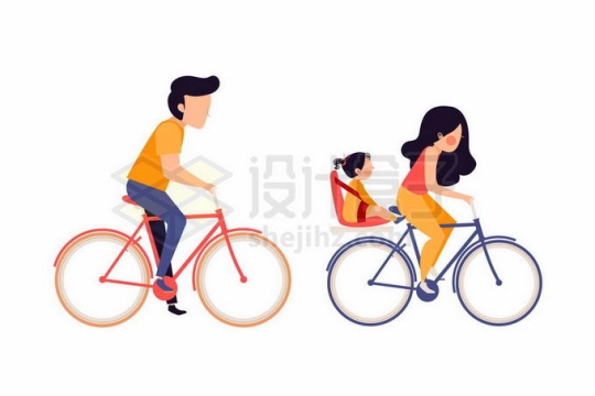 卡通爸爸妈妈骑自行车带着孩子玩耍7254610矢量图片免抠素材