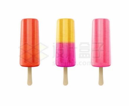 3种颜色的冰淇淋冰棒冰棍夏日美味冷饮4795171矢量图片免抠素材免费下载