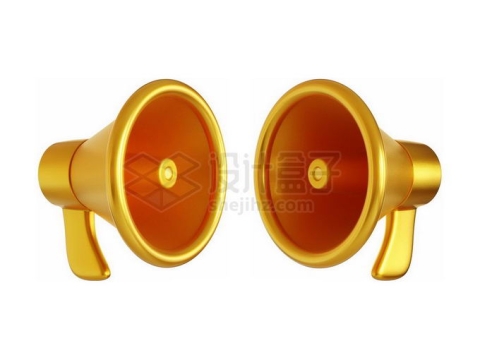 2款黄金大喇叭扬声器3D金属模型5437139PSD免抠图片素材