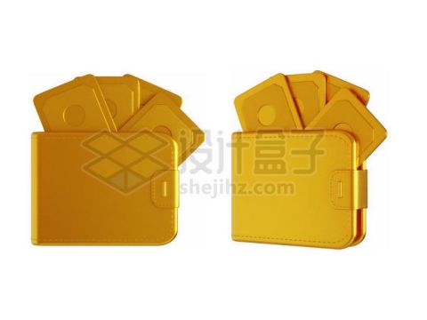 2个角度黄金打造的装满钞票的钱包钱夹子3D模型9917158PSD免抠图片素材